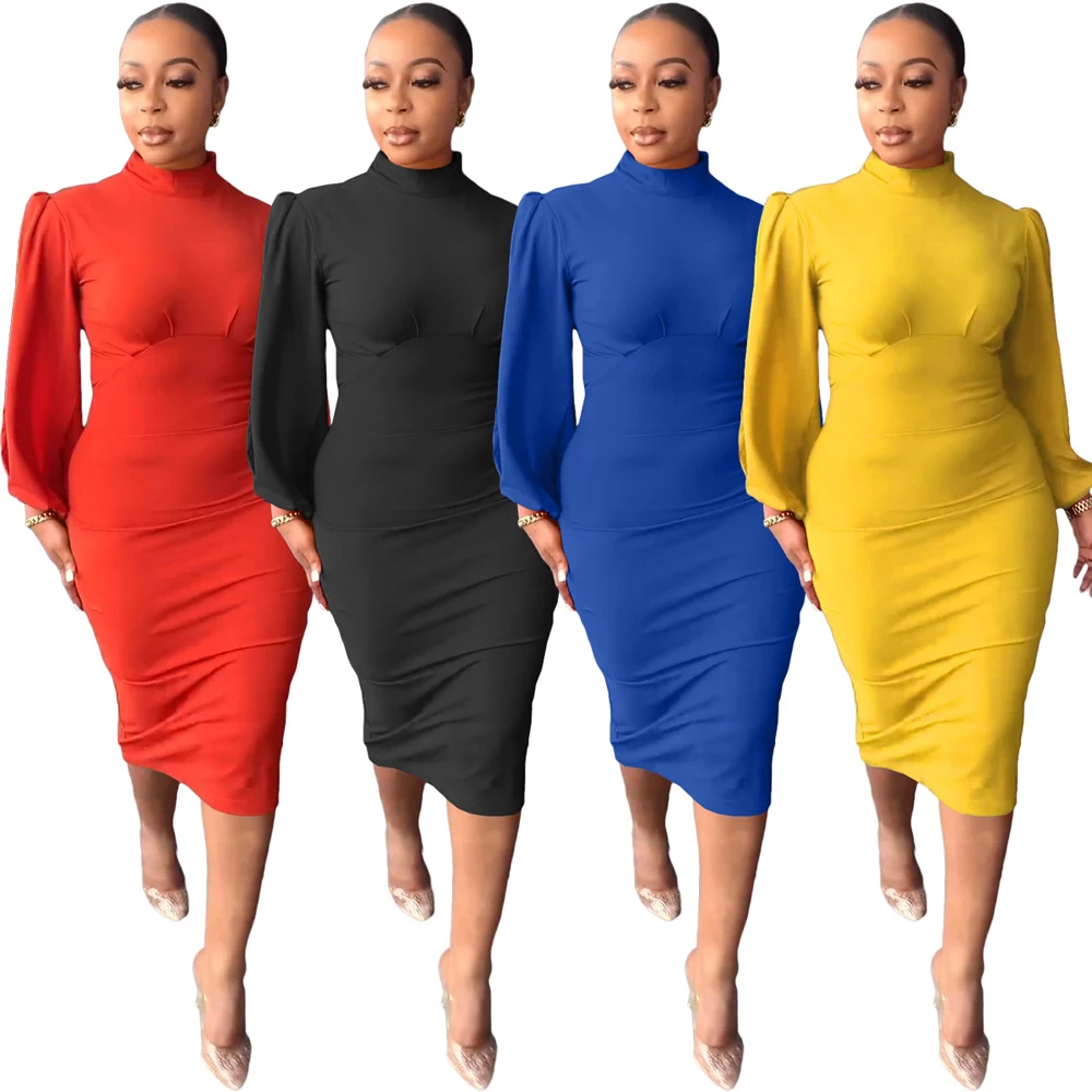 

Женское платье с длинным рукавом, элегантное офисное платье до колена, с разрезом, для церкви, торжественное Повседневное платье, весна 2023