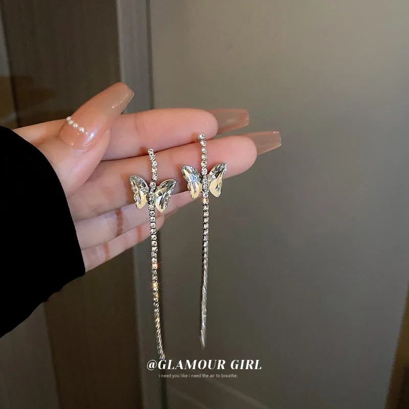 Новые длинные висячие серьги с кристаллами и кисточками для женщин блестящие