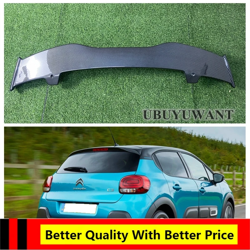 

Use For Citroen C3 Spoiler 2018 2019 2020 2021 ABS Plastic Carbon Fiber Look Hatchback Roof Rear Wing Body Kit Accessories