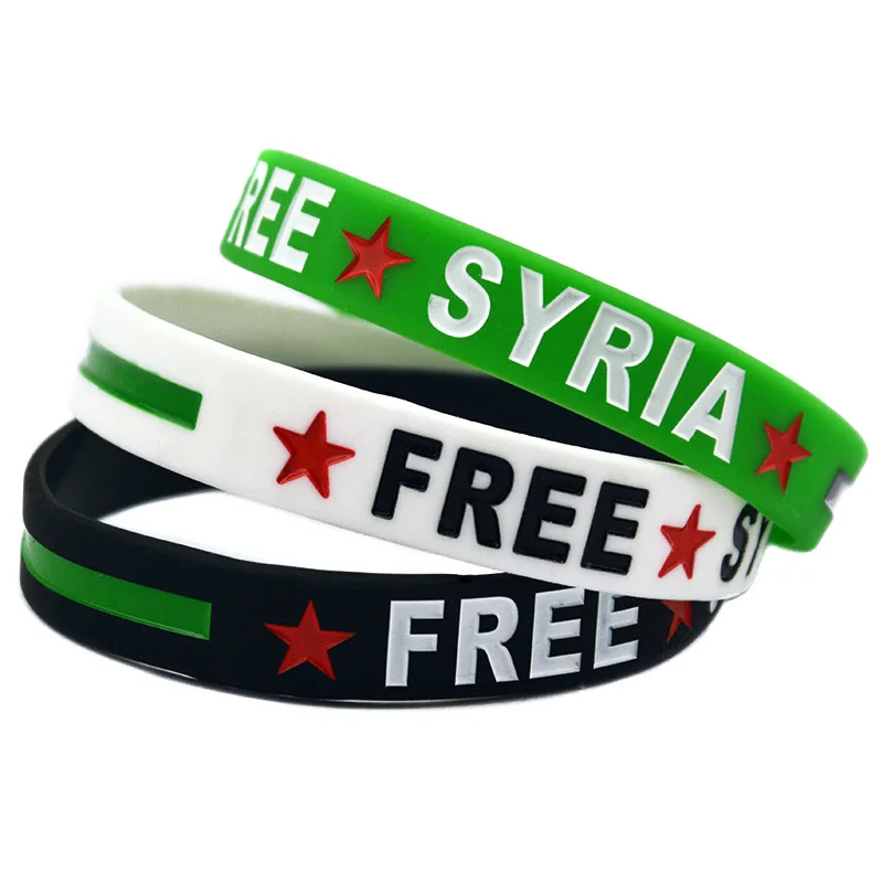 OBH 50PCS Free Syria With Flag Silicone Rubber Wristband Adult Size 3 Colors