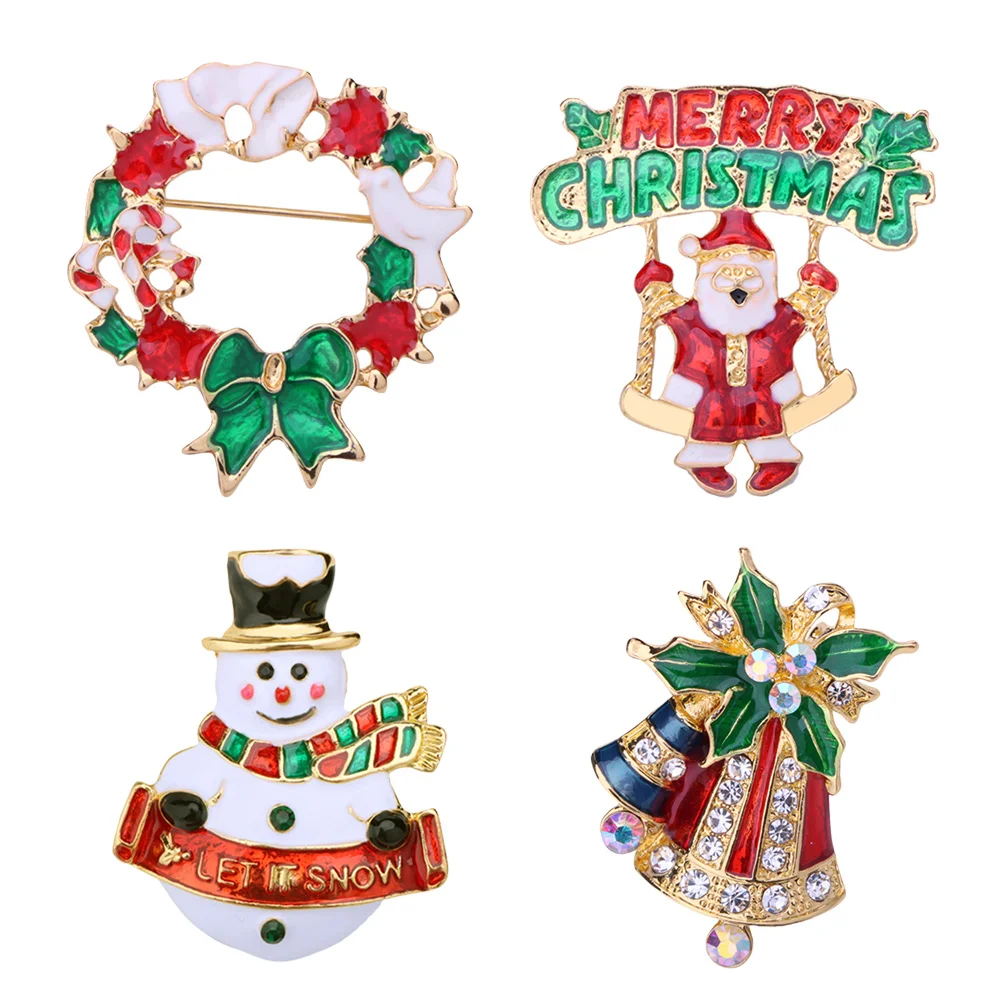 

4pcs Christmas Brooch Rhinestone Christmas Brooches Lapel Xmas Holiday Party Favors