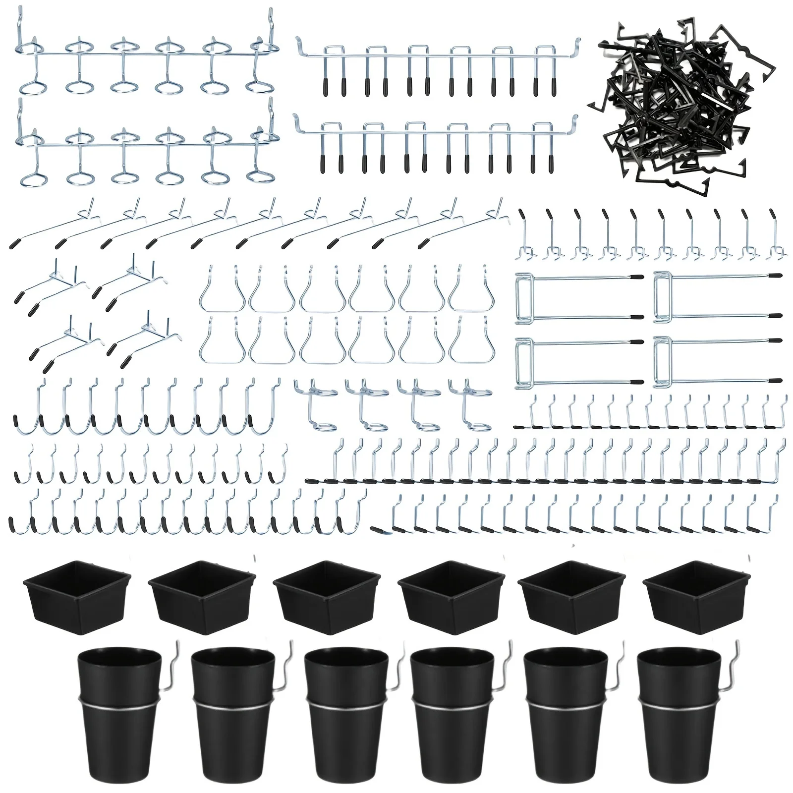 

260 шт., набор крючков для перфорированной доски, корзины, держатель для бумажных полотенец, набор органайзеров, стальной лоток, замки для колышков, многофункциональная стойка для инструментов, настенная стойка