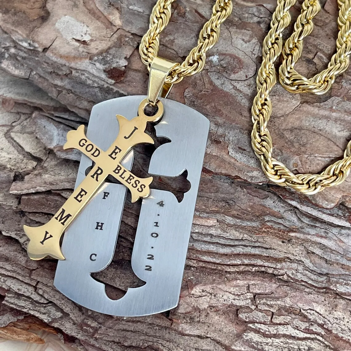 

Custom Mix Color Cross Name Tag Pendant Necklace Men Women Party Jewelry Stainless Steel Rope Chain Engraved Text Big Necklace