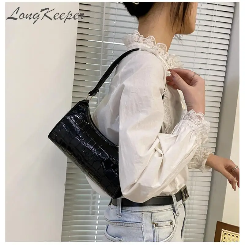 Ladies Underarm Shoulder Bag Solid Color Lacquer PU Trendy Dumpling Bag Lightweight Small Shoulder Bag Armpit Simple Shoulder