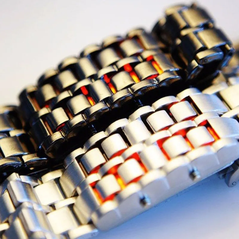 Fashion Black Full Metal Digital Lava Wrist Watch Men Red/Blue LED Display Men's Watches Gifts for Male Boy Sport Creative Clock |