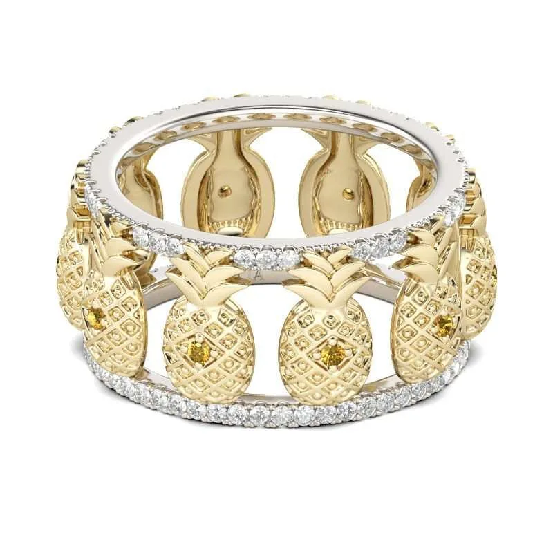 

Sell cute whole circle small pineapple double-color ring new metal accessories.