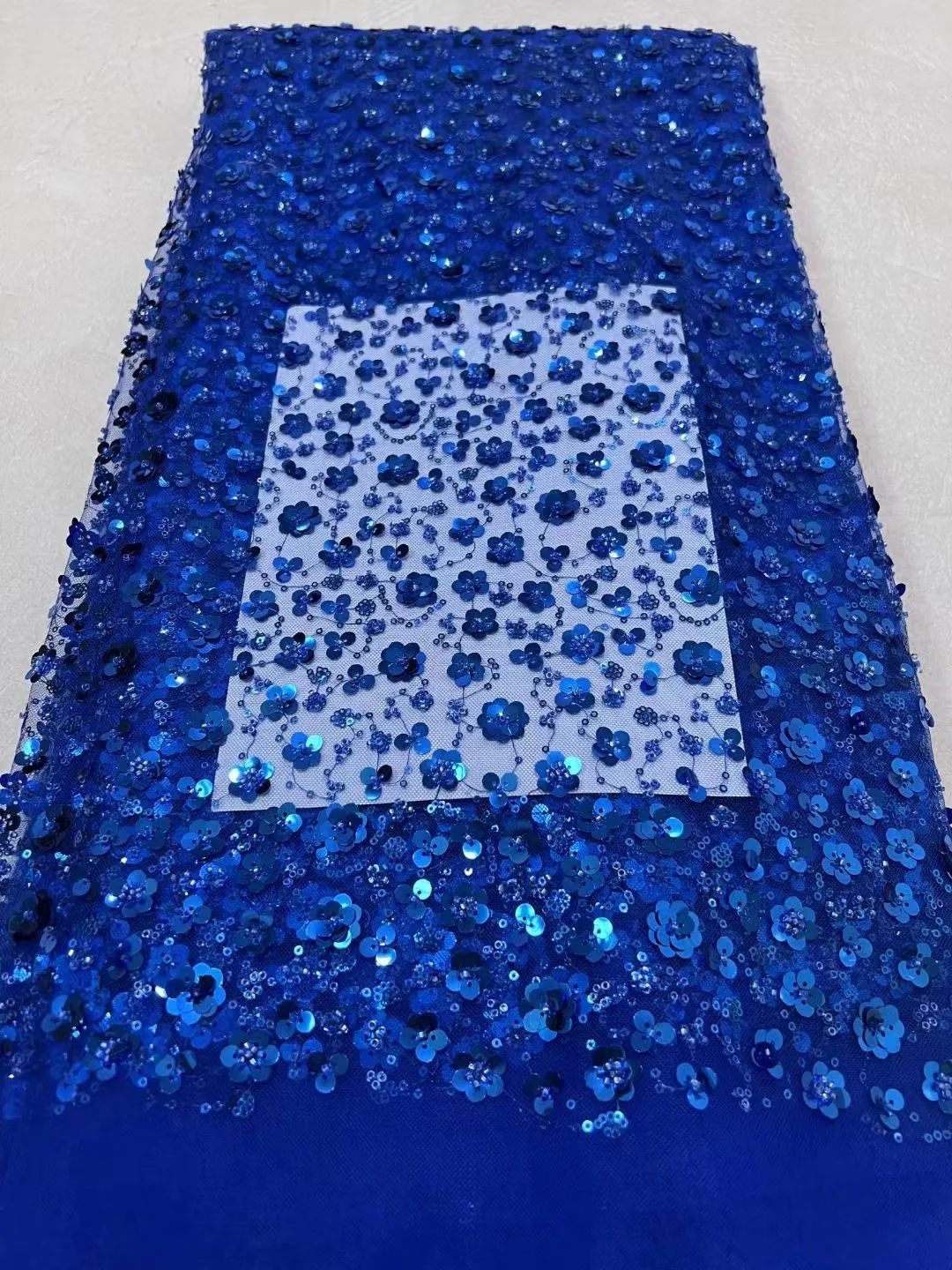 

African Nigerian French Tulle Mesh Net Sequins Beads Lace Fabric High Quality Royal Blue Wedding Bridal Beaded DIY Dress Laces
