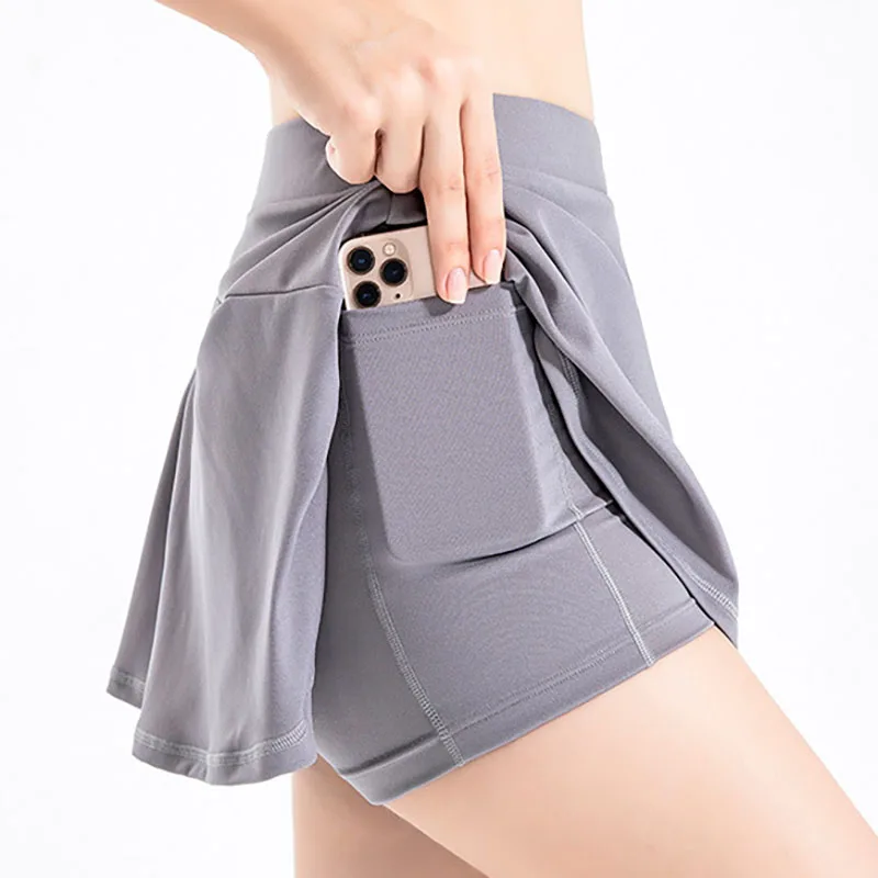 Quick Dry Tennis Skirt Women Pocket Solid Breathable Skort Skirt Sport Tenis Jupe Culotte Golf Skirt Beach Volleyball Gym Wear
