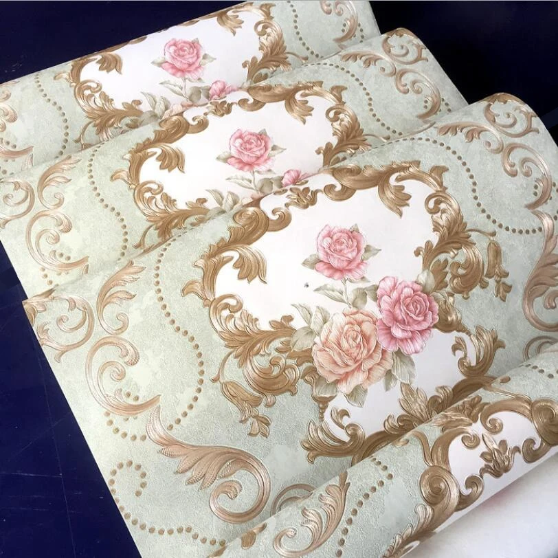 

European Style Non-woven Damascus Self-adhesive Wallpaper Bedroom Living Room TV Background Wall Paper 3D Stereo Wall paer