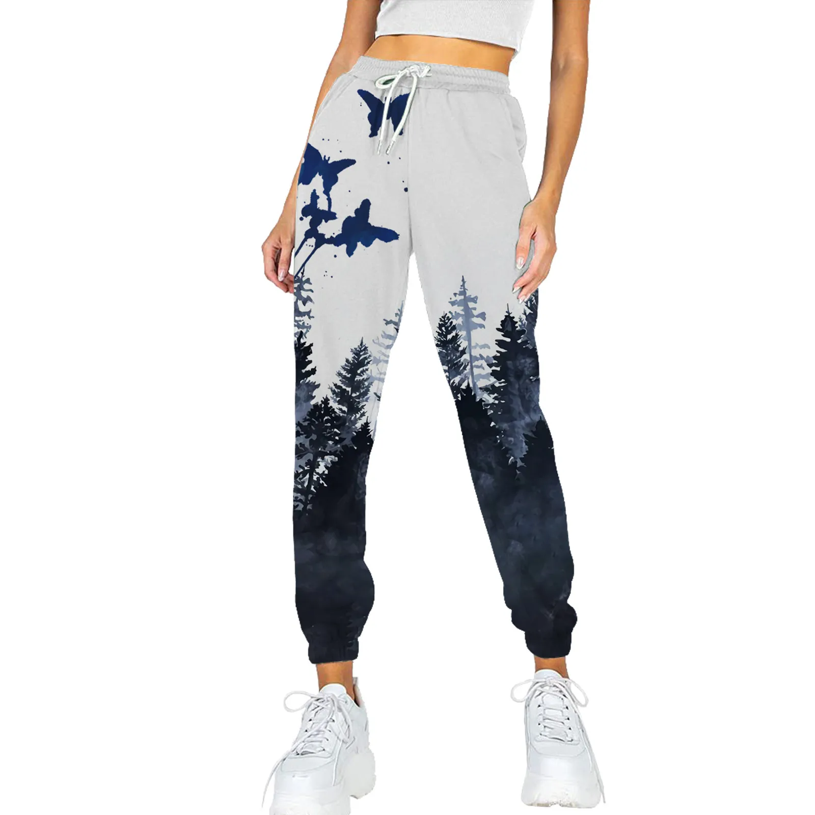 

Women Trousers Sweatpants Jogging Butterfly Print High Waist Workout Athletic Lounge Casual Joggers Pants Trousers Sports Pants
