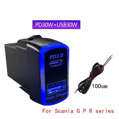 Быстрое зарядное устройство USB QC3.0 2x30 Вт PD для автомобиля, быстрое зарядное устройство USB для смартфона, Ipad, Iphone, используется для грузовика Scania серии G P R