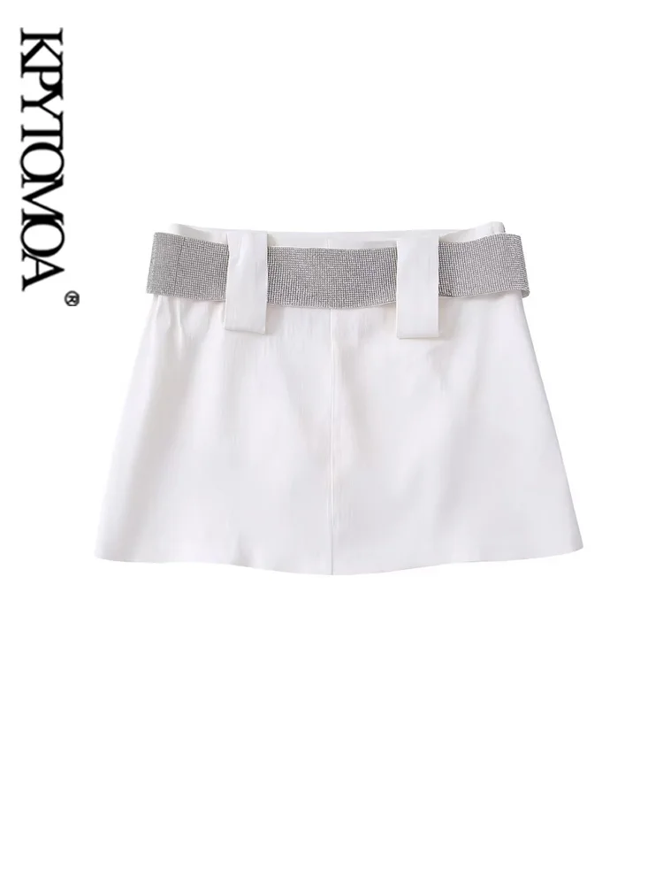 

KPYTOMOA Женская мода с ремнем Стразы мини юбка Винтажная с высокой талией и боковой молнией женские юбки Mujer