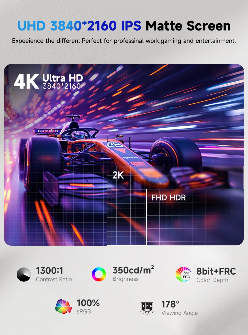 Фото UPERFECT UHD 4K 23,8-дюймовый большой QLED-экран USB-C HDMI для работы и дома, второй монитор с/180 ° Регулируемая подставка для ноутбука, настольного ПК Mac PS5 №3
