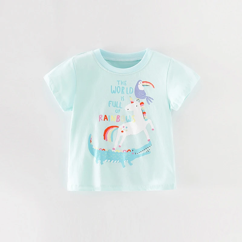 

Новинка 2023, детские летние футболки для маленьких девочек, хлопковые футболки с рисунком единорога и короткими рукавами для маленьких детей, одежда для девочек