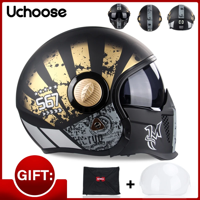[2 Gifts] Samurai Combination Helmet Motorcycle Full Helmet Detachable Half Helmet ABS 2 Lenses 4 Helmet Shape Switching