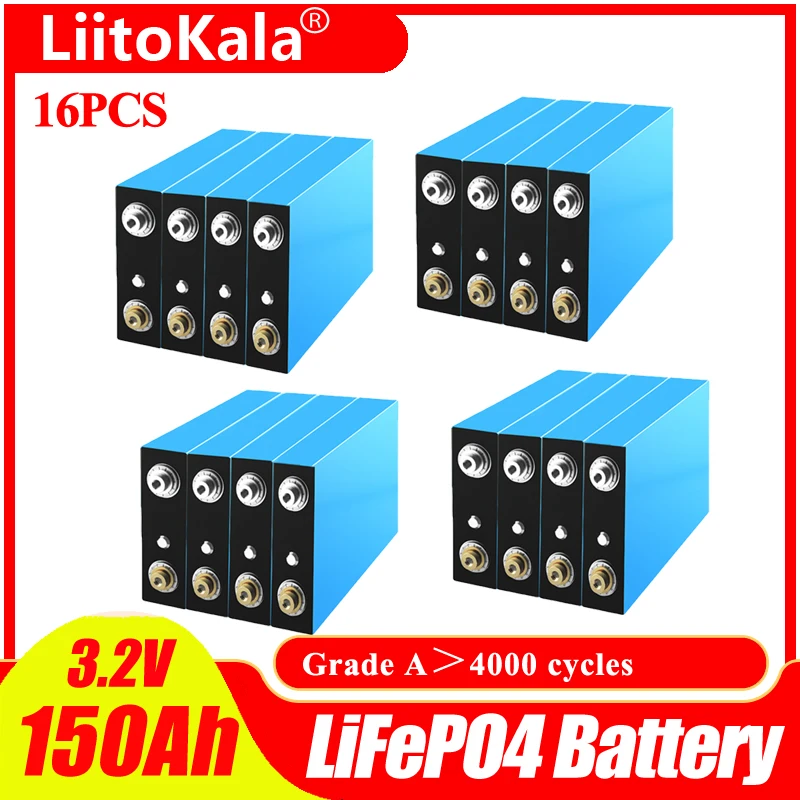 

16pcs LiitoKala 3.2V 150Ah LiFePO4 Battery Pack 12V 24V 36V 48V Lithium Iron Phospha Motorcycle Electric Car Motor Batteries