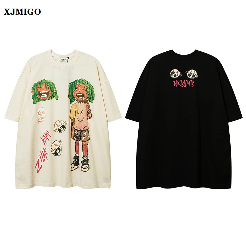 

Футболка Xjmigo мужская оверсайз в европейском и американском стиле, свободная рубашка с короткими рукавами в стиле Хай-стрит, хип-хоп