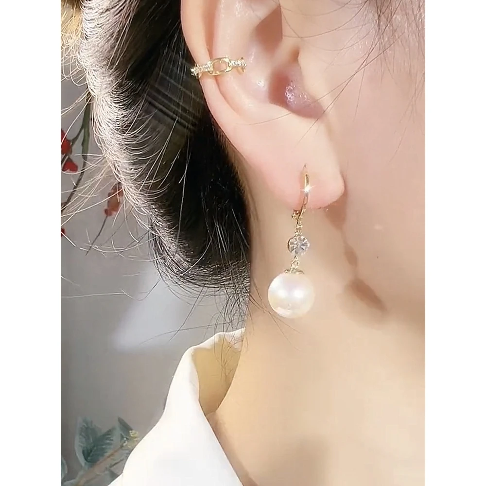 Mikimoto Japanese and Korean New Fashionable Pearl Earrings Light Luxury Fashion Diamond-Embedded Long Elegant
