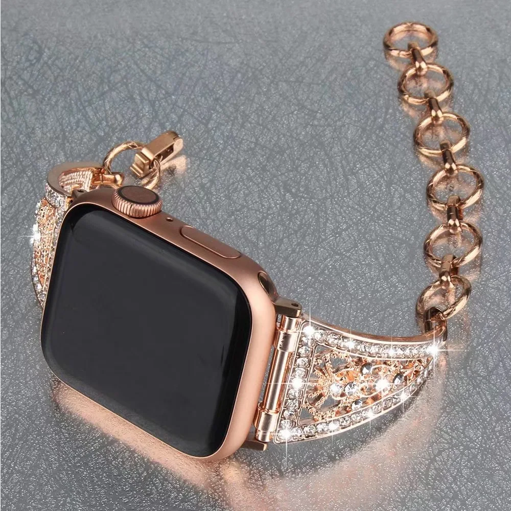 

Women Diamond strap For Apple Watch band 41mm 38mm 40mm 42mm 44mm 45mm Bracelet stainless steel for iWatch Series 7 6 5 4 3 SE