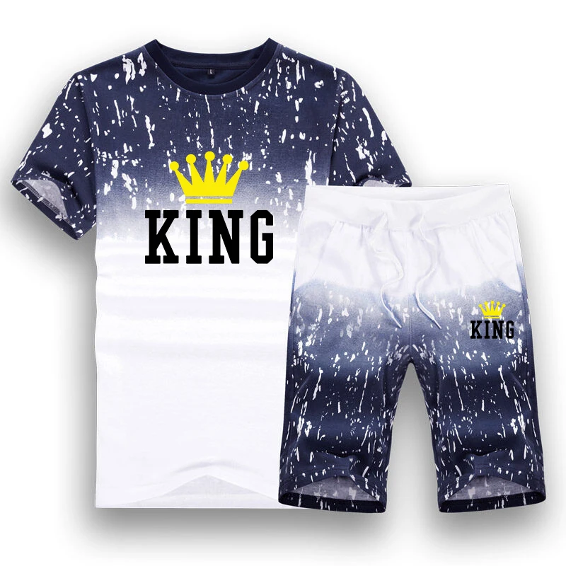 New Summer Men's Fashion Sports Suit Cotton Print T-shirt Shorts Comfortable Short-sleeved Shorts