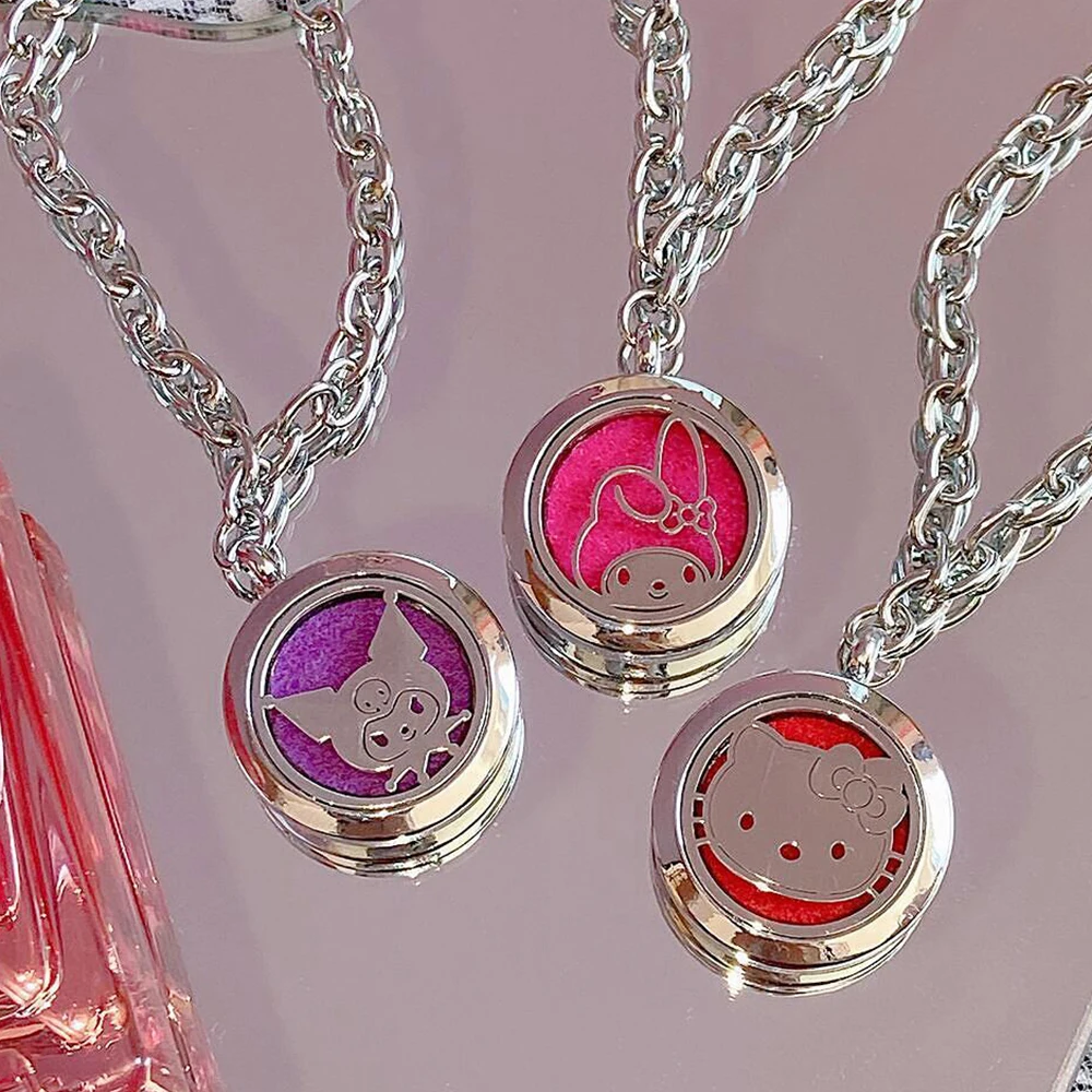 

Y2K Sanrioed Kawaii Anime Cartoon Kittys Cat Kuromi My Melody Aromatherapy Diffuser Necklace Pendant Fashion Locket Necklace