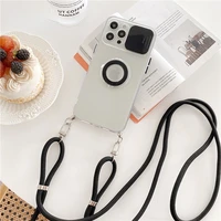 strap case for xiaomi redmi note 11 pro 10 9 9t mi 11t poco m3 m4 colorful ring holder shockproof clear crossbody lanyard cover