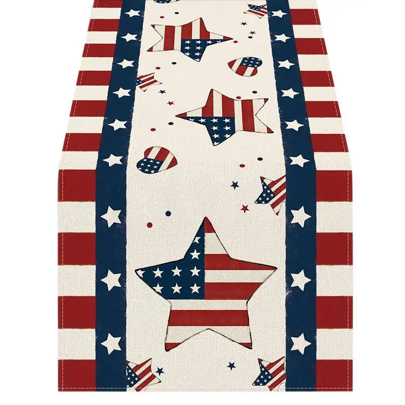 

American Flag Table Runner Linen 4th Of July Patriotic Memorial Day Table Runner Cloth Runners For Independence Day Holiday