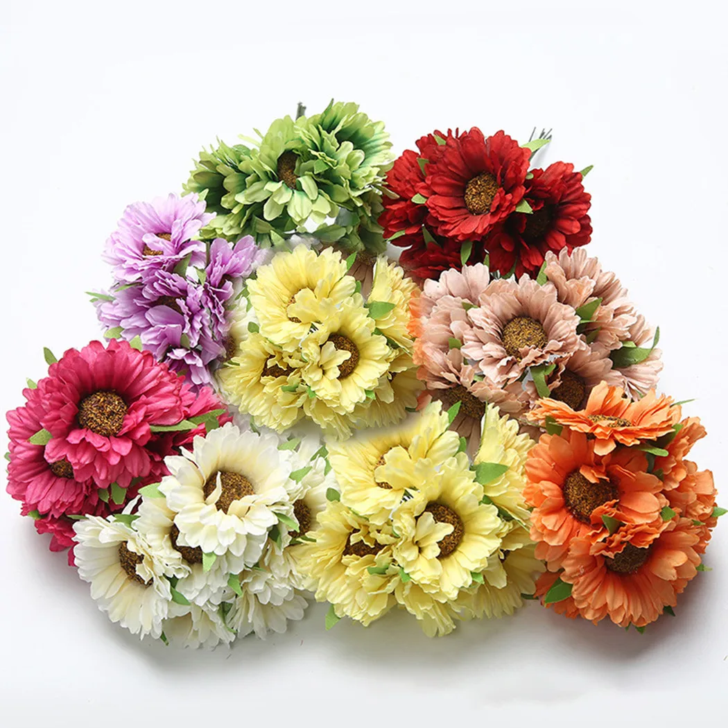 

6 Heads Artificial Gerbera Daisy Real Touch Flowers Bouquet Garden Home Decoration Wedding Prop Faux Fake Flower Decorations