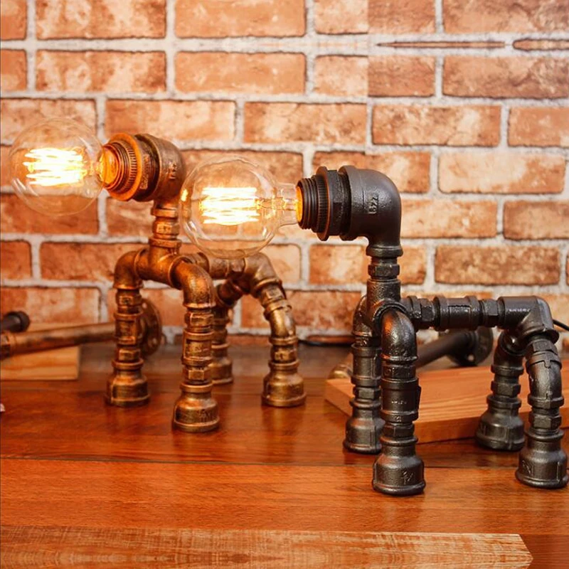 

Water Pipe Lighting Fixture Vintage Table Lamp American Retro Industrial Bar Loft Bed Side Night Stand Desk Decoration Lights