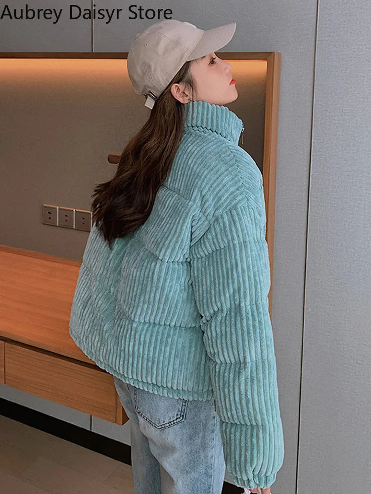 Fashion Parke Corduroy Cotton Coat Women Short Warm Thick Winter Coat Ladies Korean Casual Slim Workwear Jacket Women Clothes