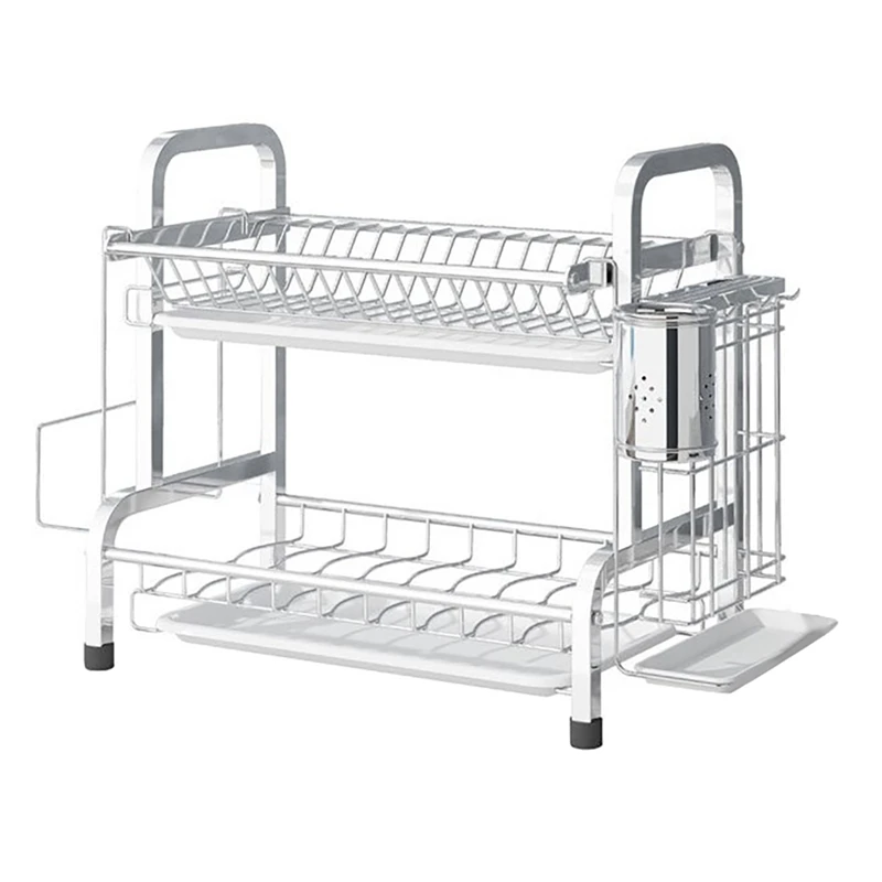 Hot Sale 2 Tier Stainless Steel Rack Dish Drying Rack With Drainboard With Utensil Holder Cutting Board Holder Plate Holder