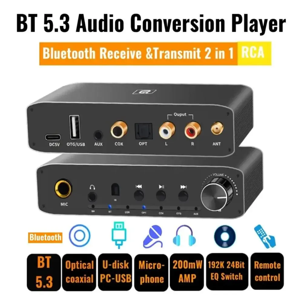 

DAC310B Digital To Analog Audio Converter V5.3 Receiver Transmitter Coaxial Optical Bypass Aux Jack USB Multi-mode Input