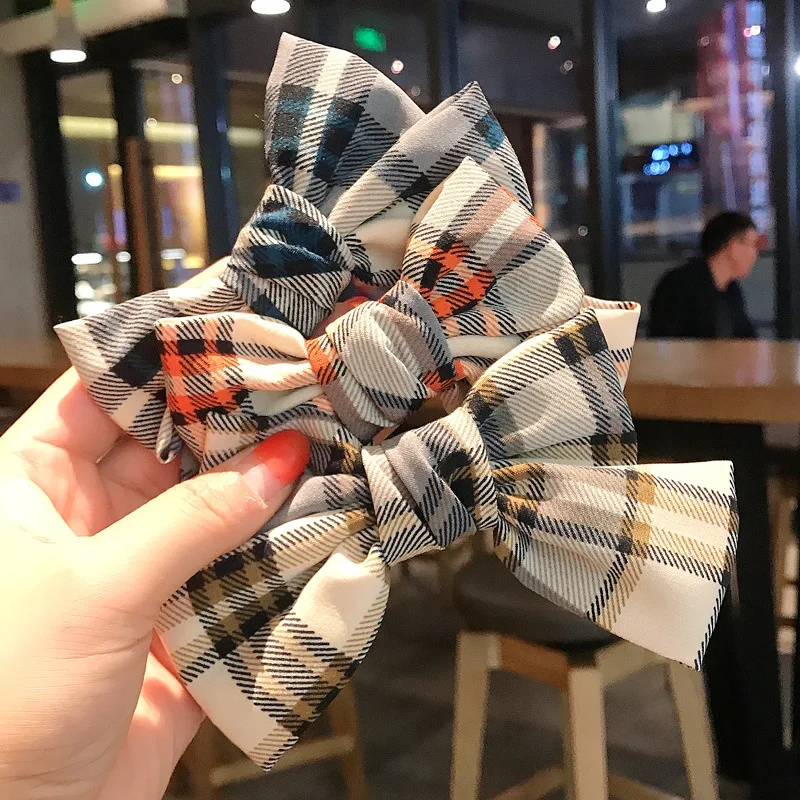 

Korean College Style Plaid Striped Big Bow Back Head Large Hair Clips For Girl Cute Temperament Hairpin Fashion Accessories