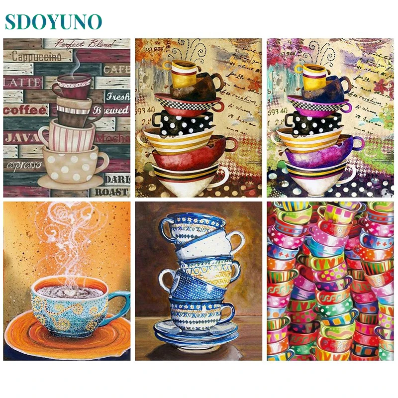 

SDOYUNO Paint By Numbers Cups Diy For Adults Kit HandPainted Oil Painting Still Life Picture Home Wall Decor Coloring By Numbers