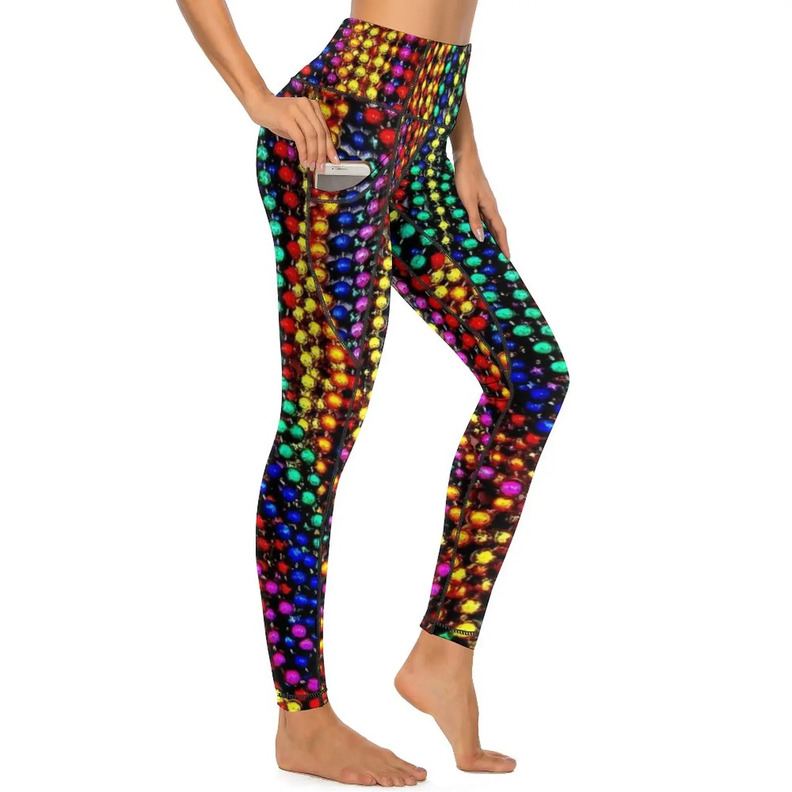 

Colorful Beads Print Yoga Pants Funny Mardi Gras Leggings Sexy Push Up Aesthetic Yoga Sports Tights Stretch Graphic Gym Leggins