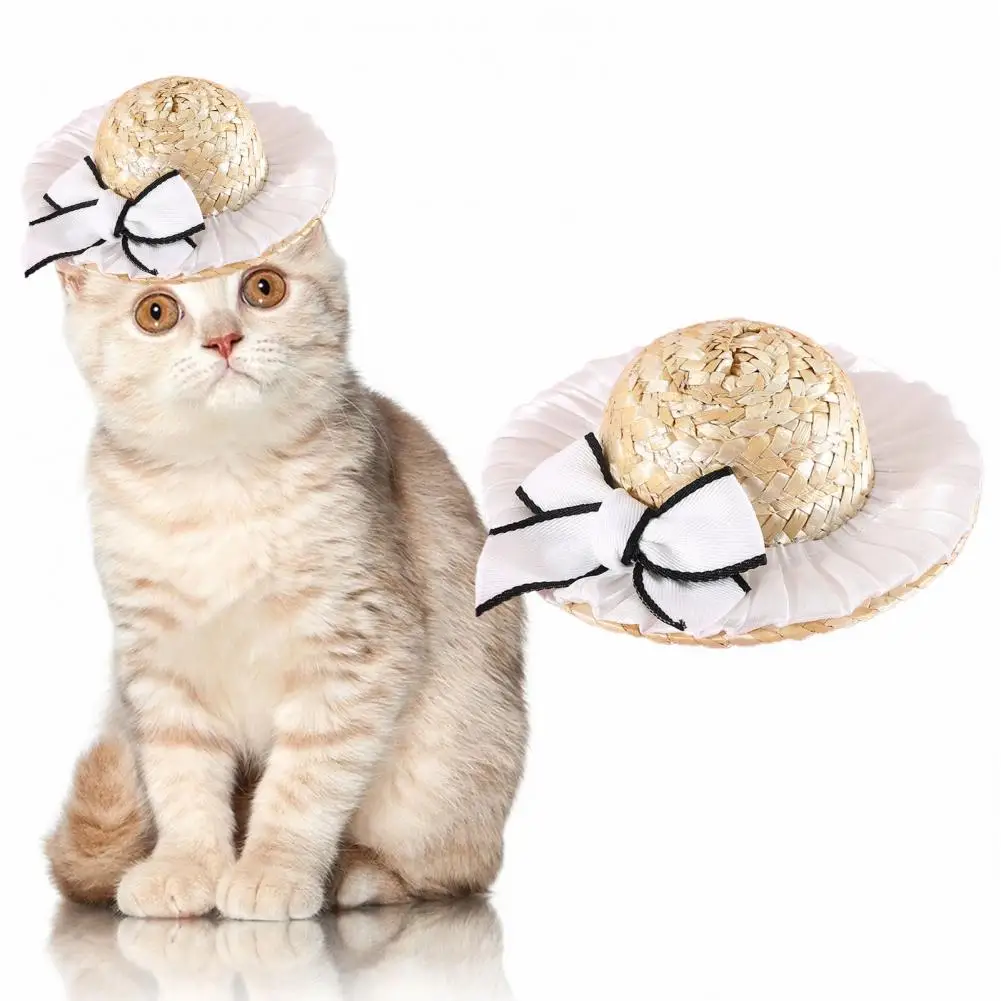 

Cute Pet Sun Hat Headdress Adorable Casual Wear Pet Dog Straw Hat Sun Protection Cat Headwear Photography Prop