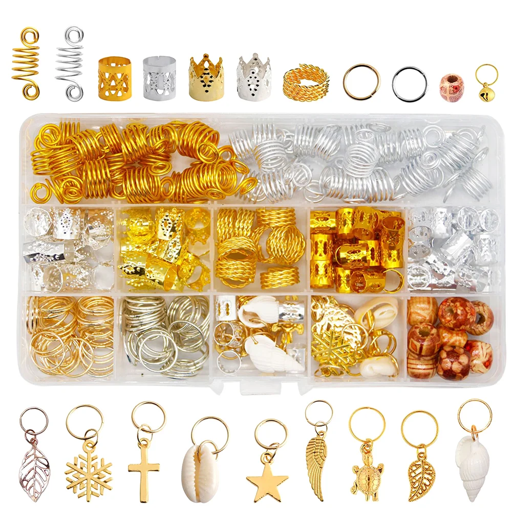 

238 Pcs Dreadlocks Accessories Rings Hair Braids Boxed Cuffs Braiding Beads Metal Jewelry Charm