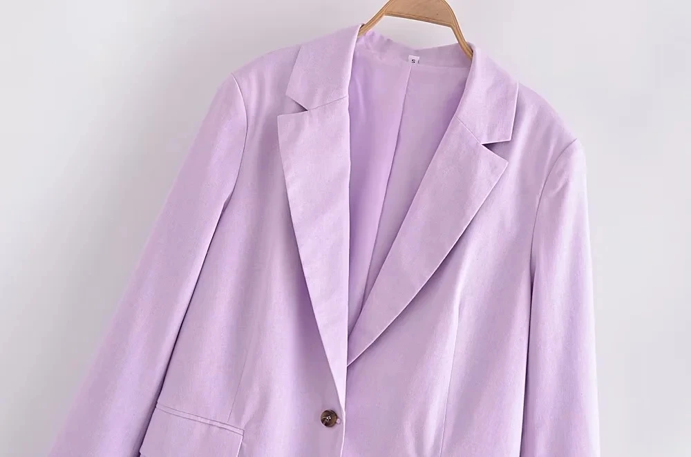 Dave&Di England Style Fashion Violet Linen Single Breasted Loose Jackets Tops  Casual Blazers Women