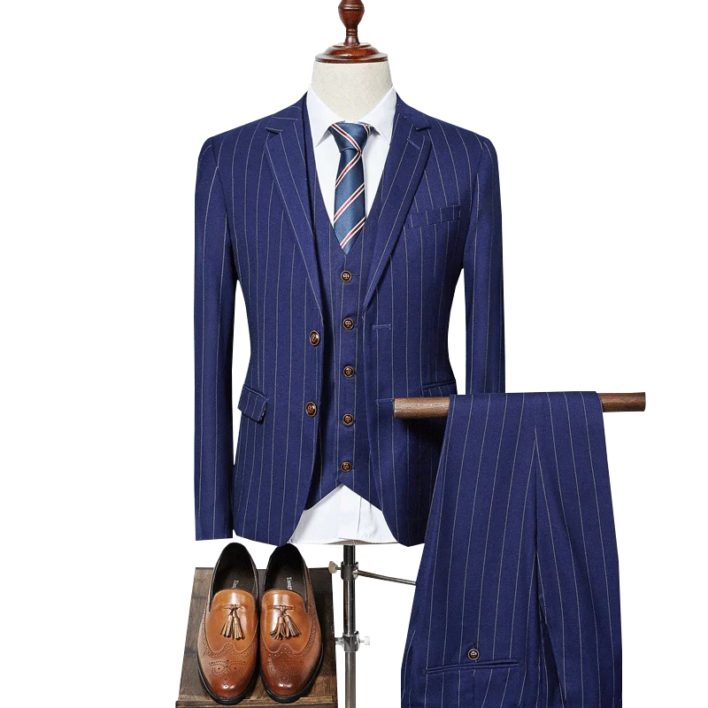 

Vertical Stripe Notch Lapel New Arrival High Quanlity Formal Casual Business Men's Suit