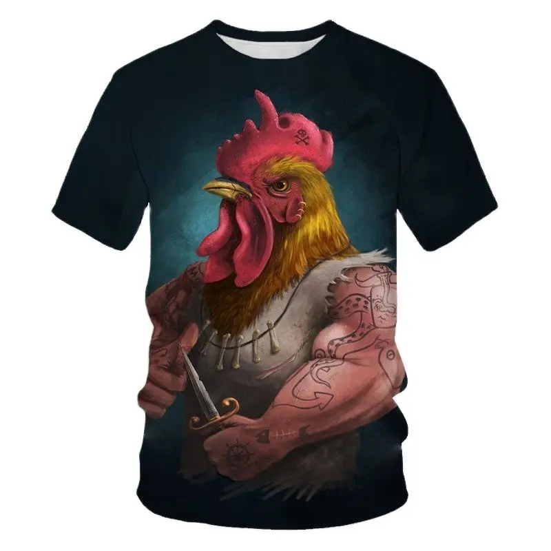 2022 summer Unisex T-Shirt Animal Muscle Rooster 3d Print Funny Tshirt Summer Casual Short-sleeved Top loose Shirt For Men 6xl