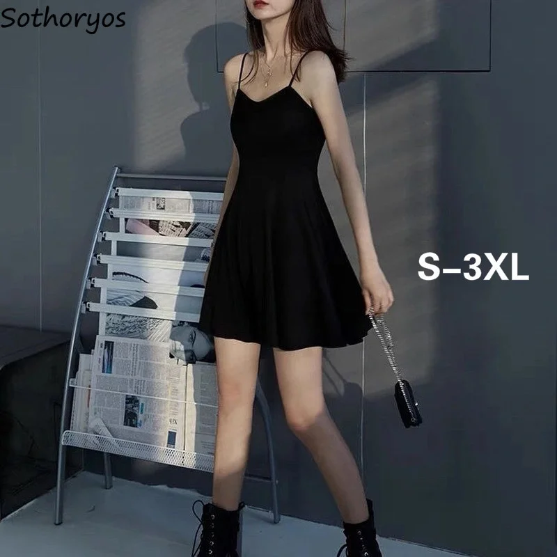 

Sleeveless Dress Woen Solid Popular 3XL Sheath Sli Black Dresses Suer Feale Sexy Siple Ruffles Harajuku Casual