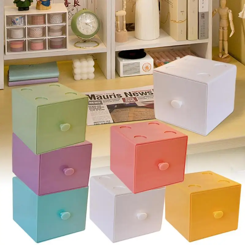 

Cube Storage Box Table Top Sundries Organizer Stackable Jewelry Makeup Stationery Storage Boxes Cute Candy Colored Storage Bins