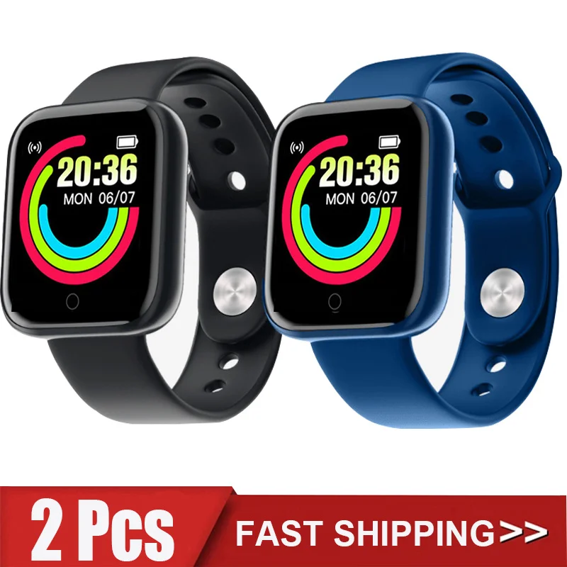 

2Pcs D20 Smart Watch Men Women Digital Watches Bluetooth Sport FitnessTracker Pedometer Y68 Smartwatch for Android Ios/Xiaomi
