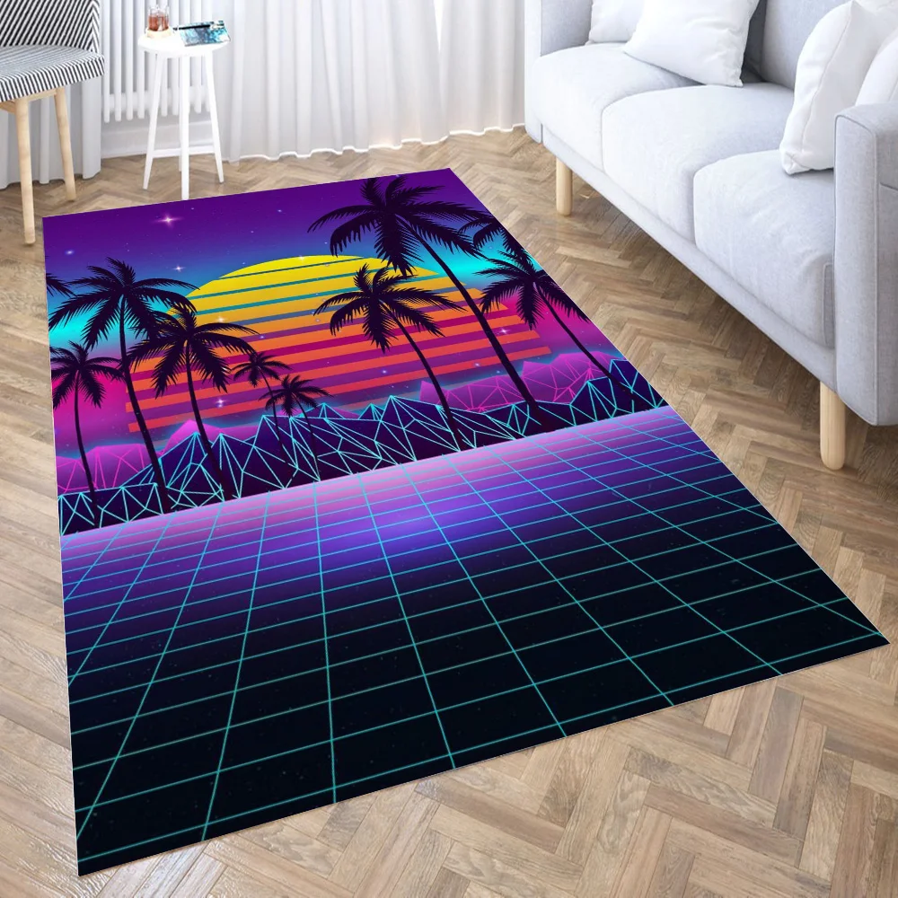 

Radiant Sunset Synthwave 3D Carpet Living Room Kitchen Entrance Door Mat Anti-slip Floor Rug Bathroom Area Hallway Mats