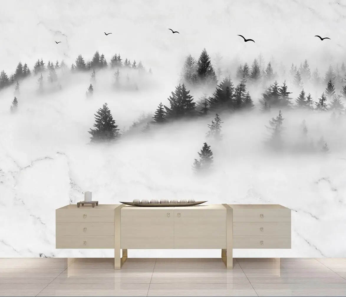 Custom Photo Wallpaper 3D black and white foggy forest Landscape Wall Mural Living Room Sofa Bedroom 3D Wall Papers Home Decor