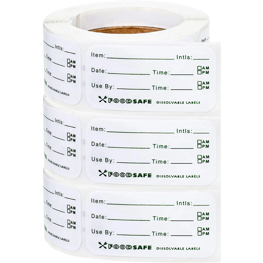 Dissolvable Food Labels by Food Safe 1x3'' Kitchen Storage freezer stickers Perfect for Reusable Containers 250 Labels Per Roll
