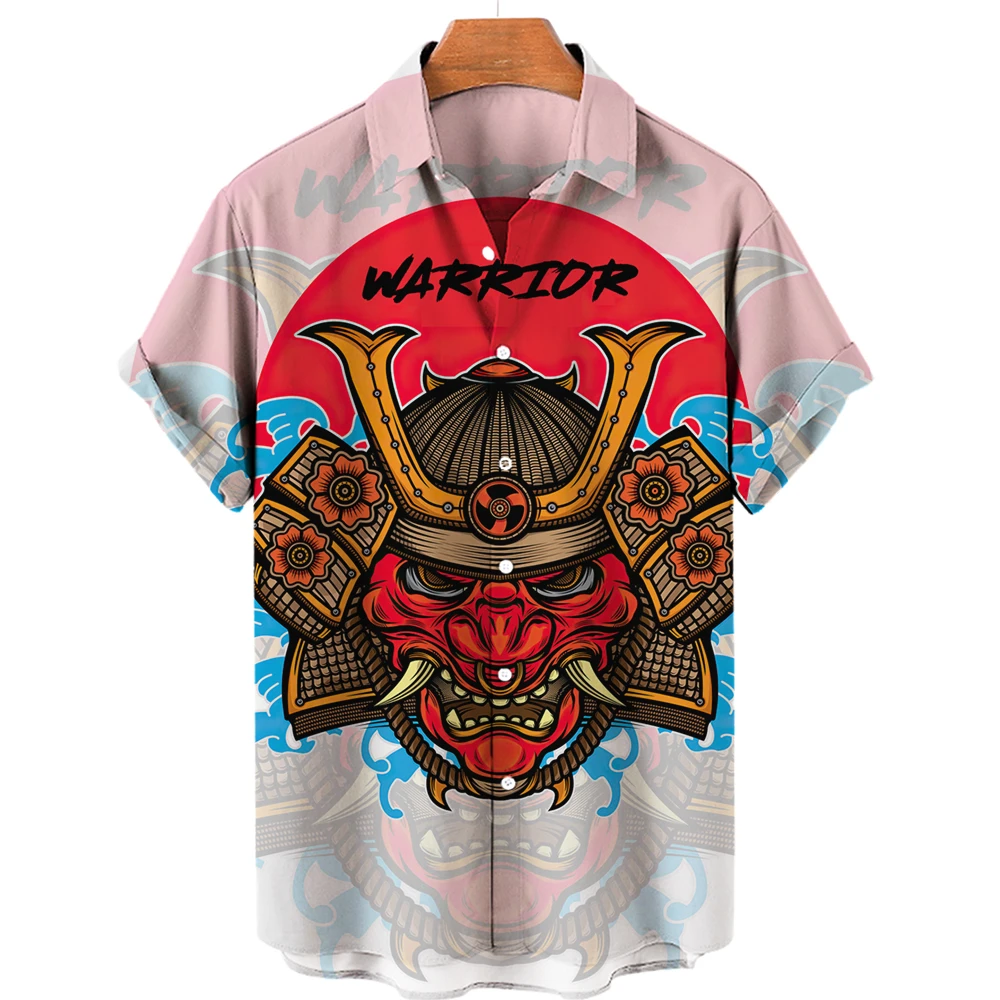 Hawaiian Shirt Men's Summer 2022 3D Black Samurai Shirt Hip Hop Loose Breathable New Fashion Casual Short Sleeve Top