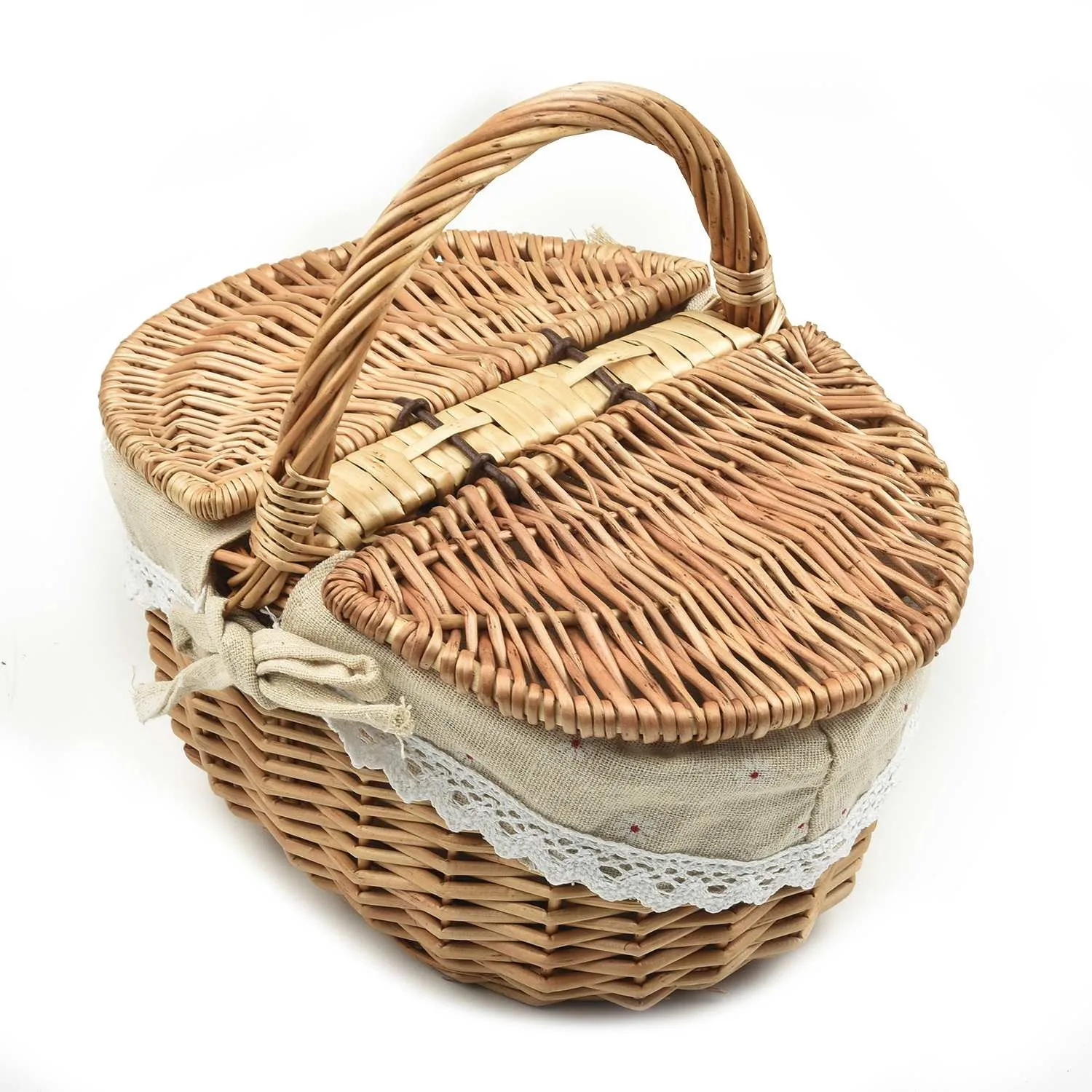 

Handmade Wicker Picnic Basket With Handle Double-Lid Camping Picnic Willow Weaving Storage Hamper Outdoor Fruit Holder Shopping