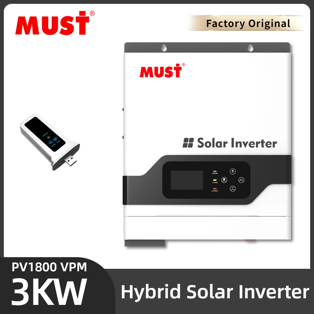 

MUST MPPT 24V 3KW Hybrid Off Grid Solar Inverter PV18 VPM 3000w Built MPPT 145V 60A Max 80A Charge Controller With WiFi
