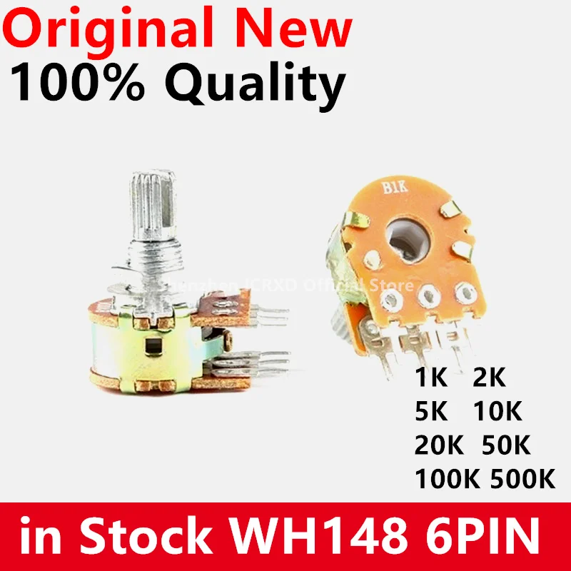 

5pcs B1K B2K B5K B10K B20K B50K B100K B500K B1M 6Pin Shaft WH148 Potentiometer 1K 2K 5K 10K 20K 50K 100K 500K 1M